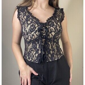 Georgio Studio Black Lace Y2k Bustier Fitted Cropped Top Size 2